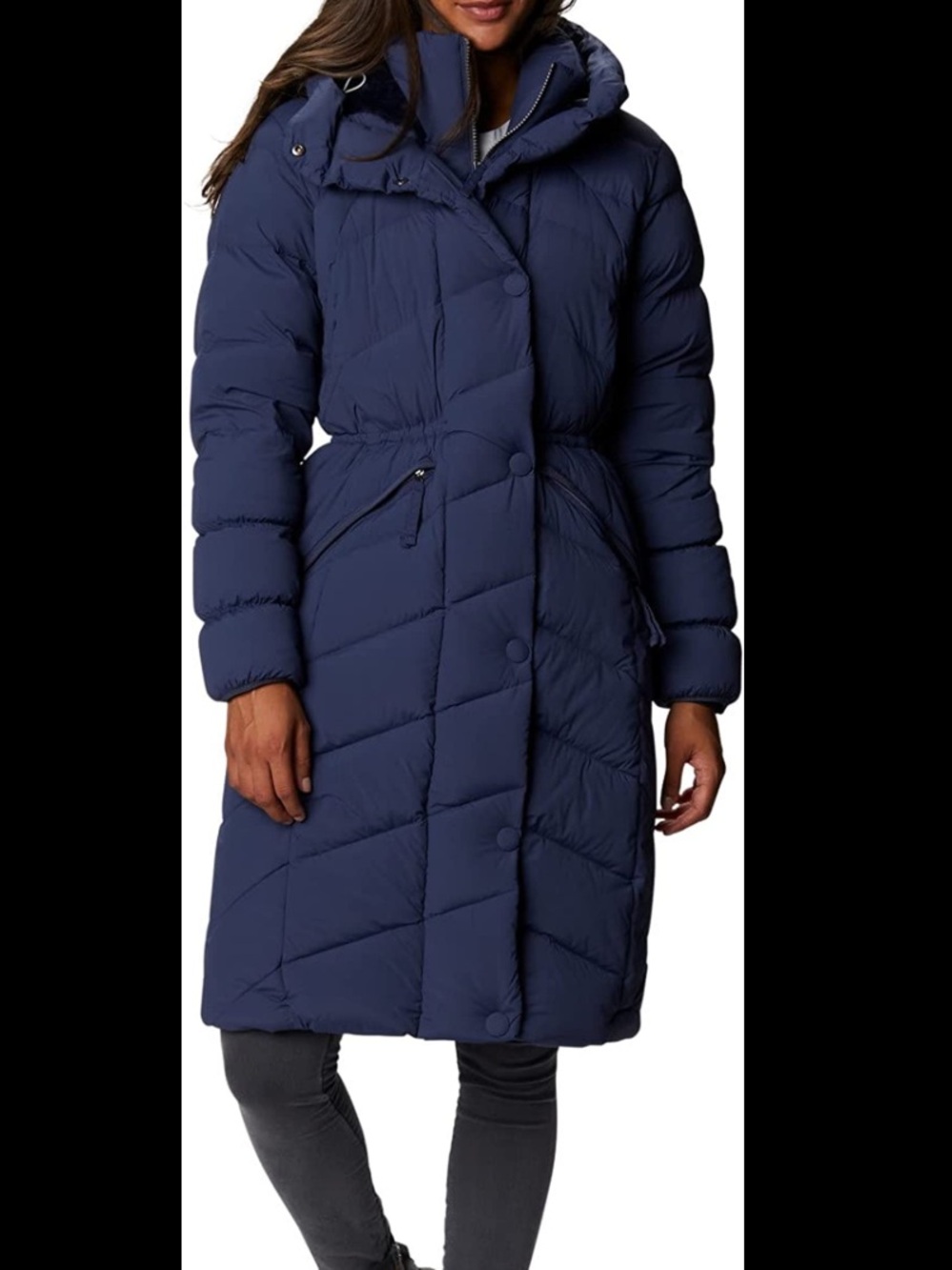Down Fill Long Hooded Puffer Coat - Navy